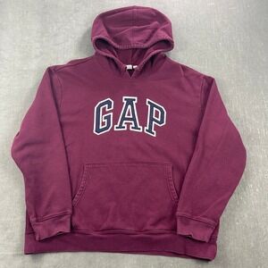 Gap Men X-Large Burgundy Pullover Hoodie Arch Logo Fleece Sweatshirt